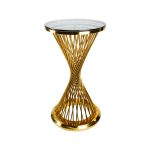 Masă Cocktail Spiral din oțel inoxidabil cu blat din sticlă oglindă și picior în spirală, design elegant pentru saloane de evenimente - fata