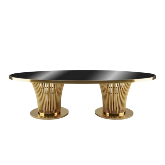 Masă Crown Oval 300 din oțel inoxidabil cu design elegant și structură rezistentă, ideală pentru prezidiu, saloane de evenimente, restaurante și hoteluri - fata