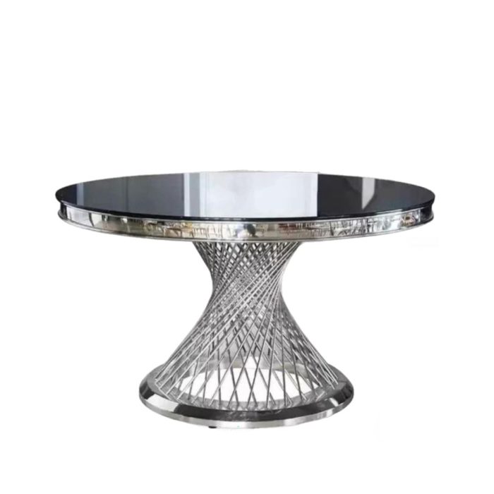 Masă rotundă Round 180 Silver din oțel inoxidabil argintiu cu design elegant și structură rezistentă, ideală pentru saloane de evenimente, restaurante și hoteluri - fata
